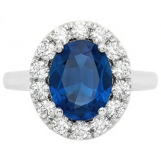 anello di fidanzamento con diamanti zaffiro dello Sri Lanka da 3,40 carati in oro bianco 14K