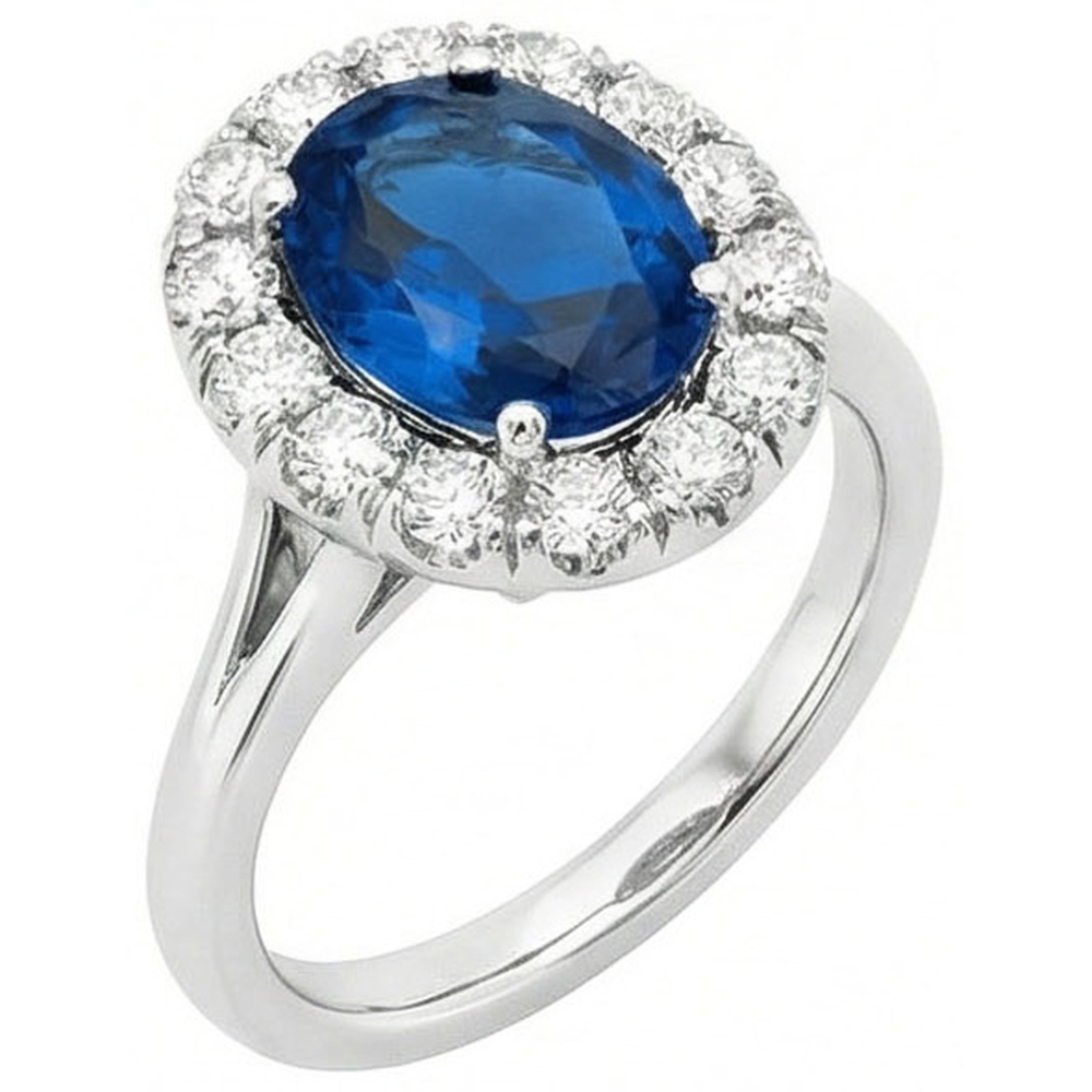 anello di fidanzamento con diamanti zaffiro dello Sri Lanka da 3,40 carati in oro bianco 14K