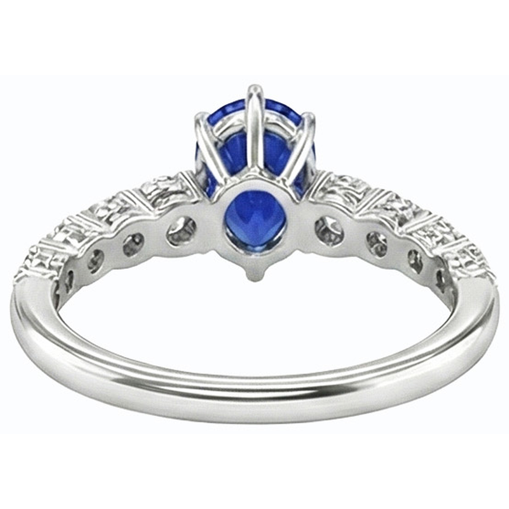 anello di fidanzamento con zaffiro blu da 3,50 carati Diamanti Naturali Autentici ( non creati in laboratorio ) a forma di pera in oro bianco 14K