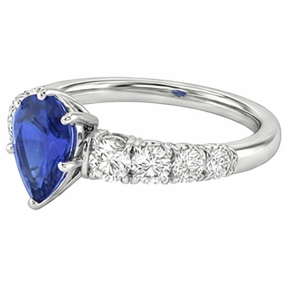 anello di fidanzamento con zaffiro blu da 3,50 carati Diamanti Naturali Autentici ( non creati in laboratorio ) a forma di pera in oro bianco 14K