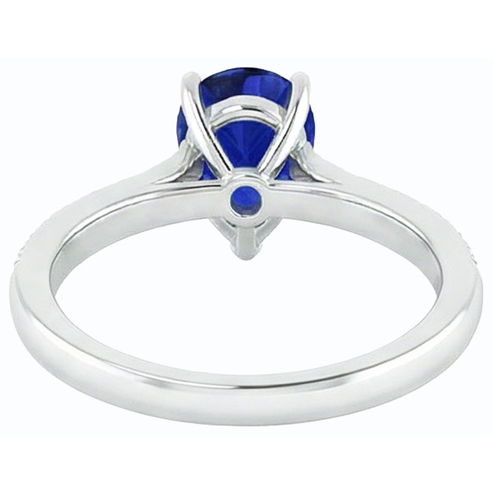 anello di fidanzamento con zaffiro pera dello Sri Lanka 3 carati e accenti di diamanti in oro bianco 14K