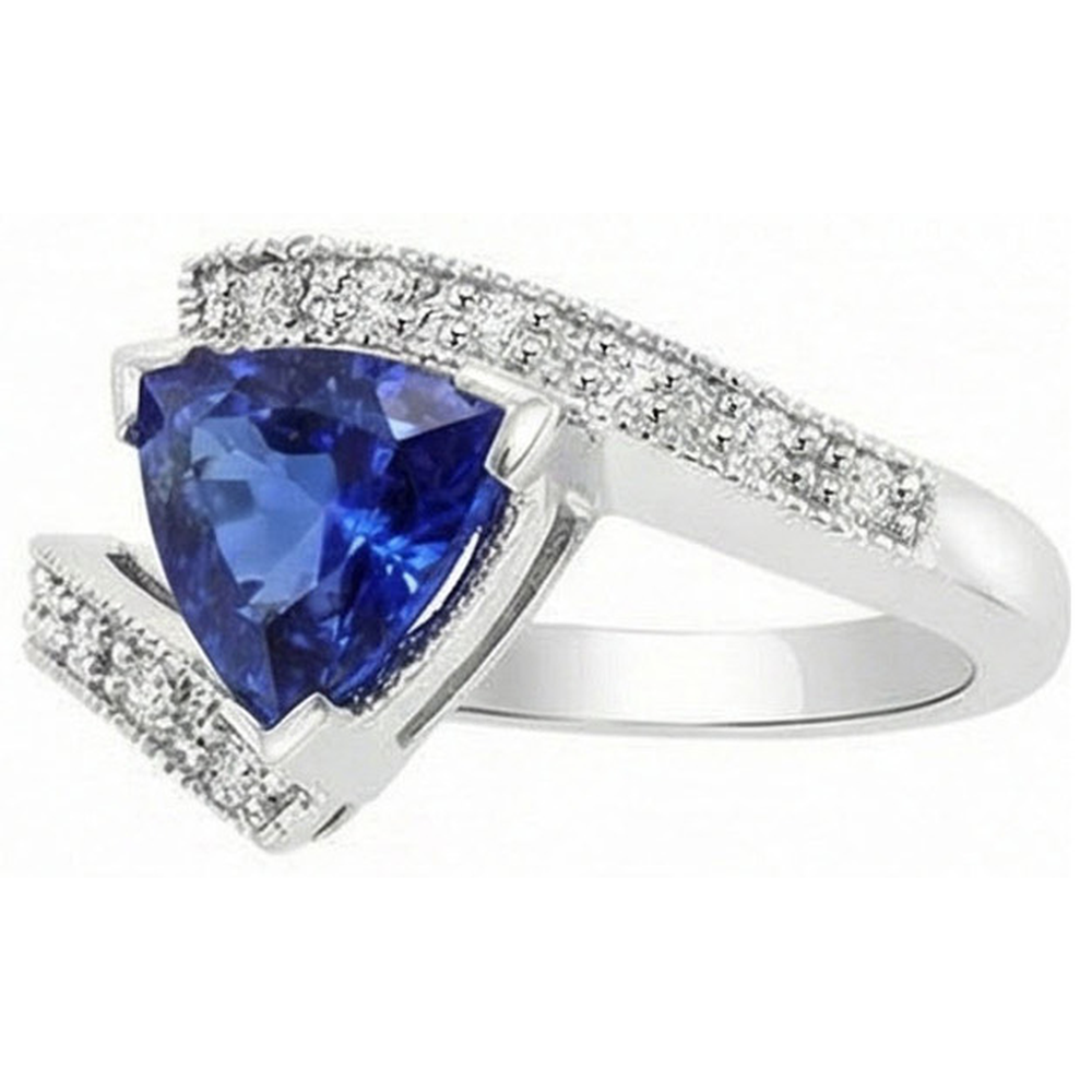 anello in stile tensione con 3 trilioni di zaffiri di carati e diamante rotondo in oro bianco 14K