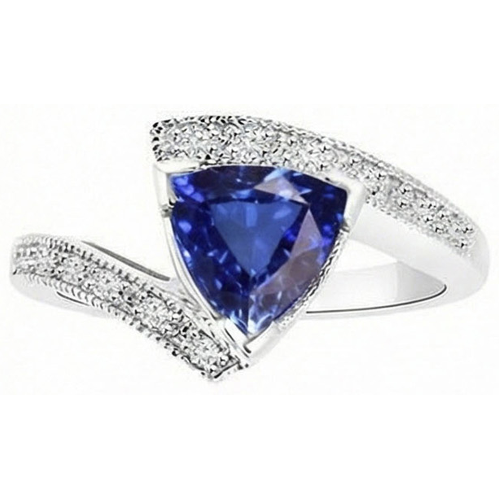 anello in stile tensione con 3 trilioni di zaffiri di carati e diamante rotondo in oro bianco 14K