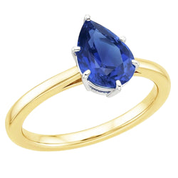 anello solitario con 2 carati Zaffiro di Ceylon pera 14 carati Oro bicolore