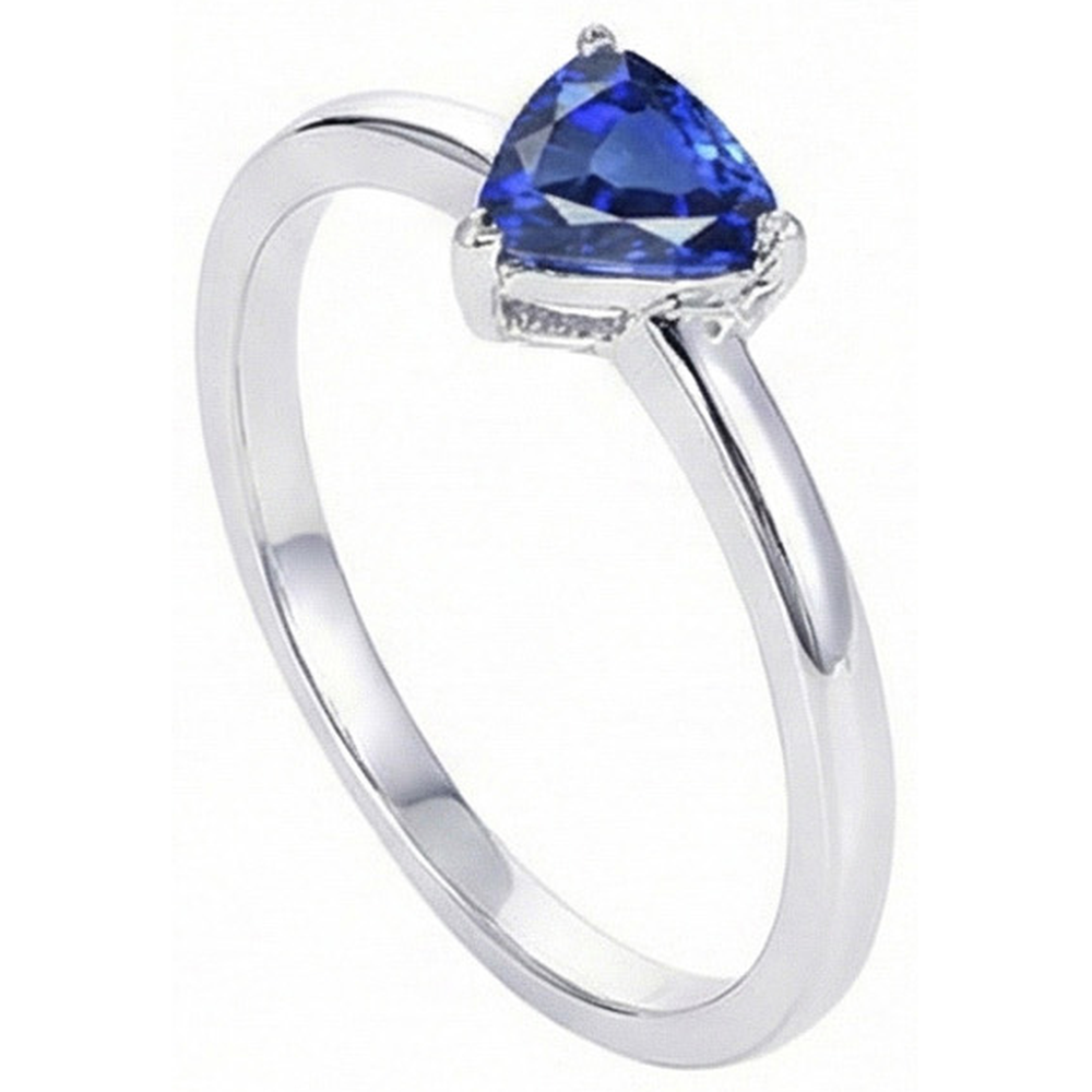 anello solitario con trilioni di zaffiri dello Sri Lanka da 0,50 carati e gioielli in oro bianco 14K