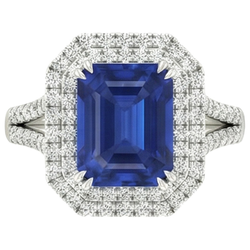 anello solitario con zaffiro blu 5 carati con accenti di gioielli con diamanti
