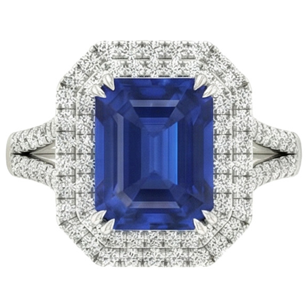 anello solitario con zaffiro blu 5 carati con accenti di gioielli con diamanti