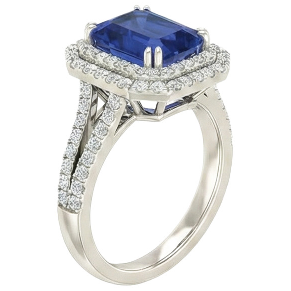 anello solitario con zaffiro blu 5 carati con accenti di gioielli con diamanti