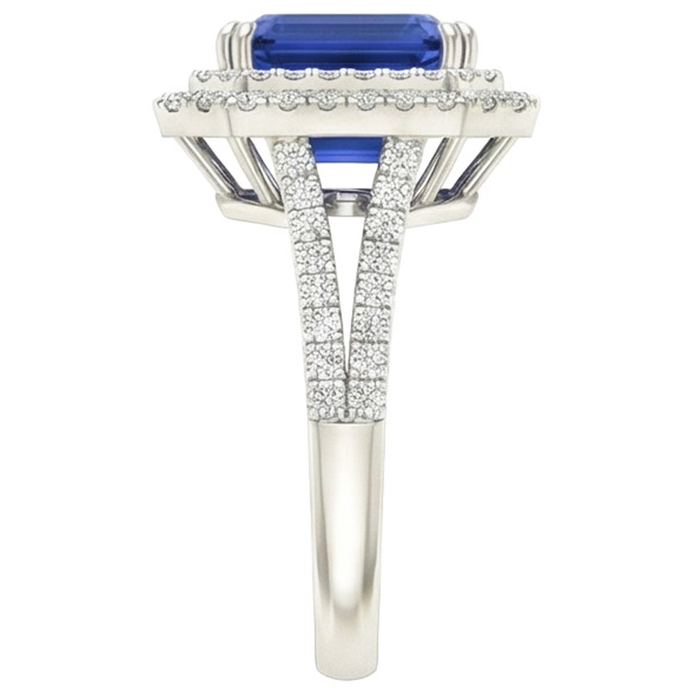 anello solitario con zaffiro blu 5 carati con accenti di gioielli con diamanti