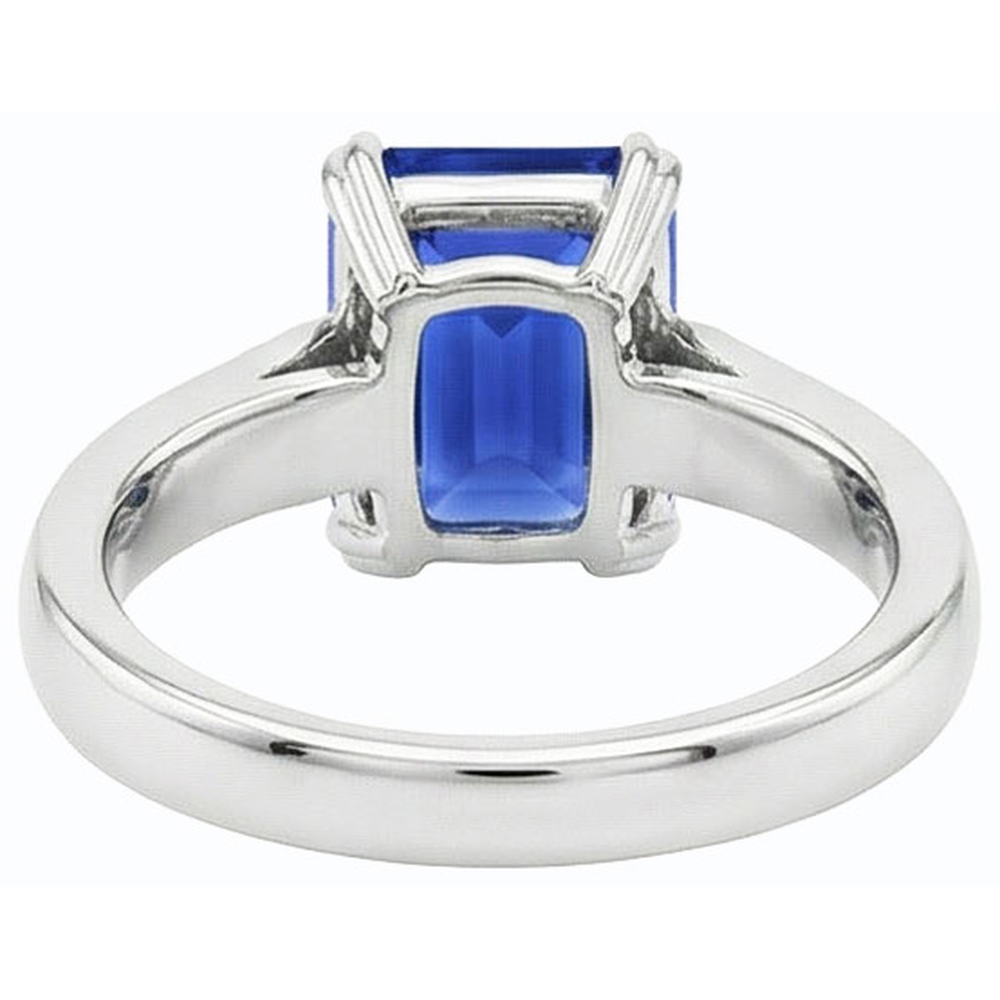anello solitario con zaffiro blu smeraldo 3 carati set di ganasce in oro bianco 14K