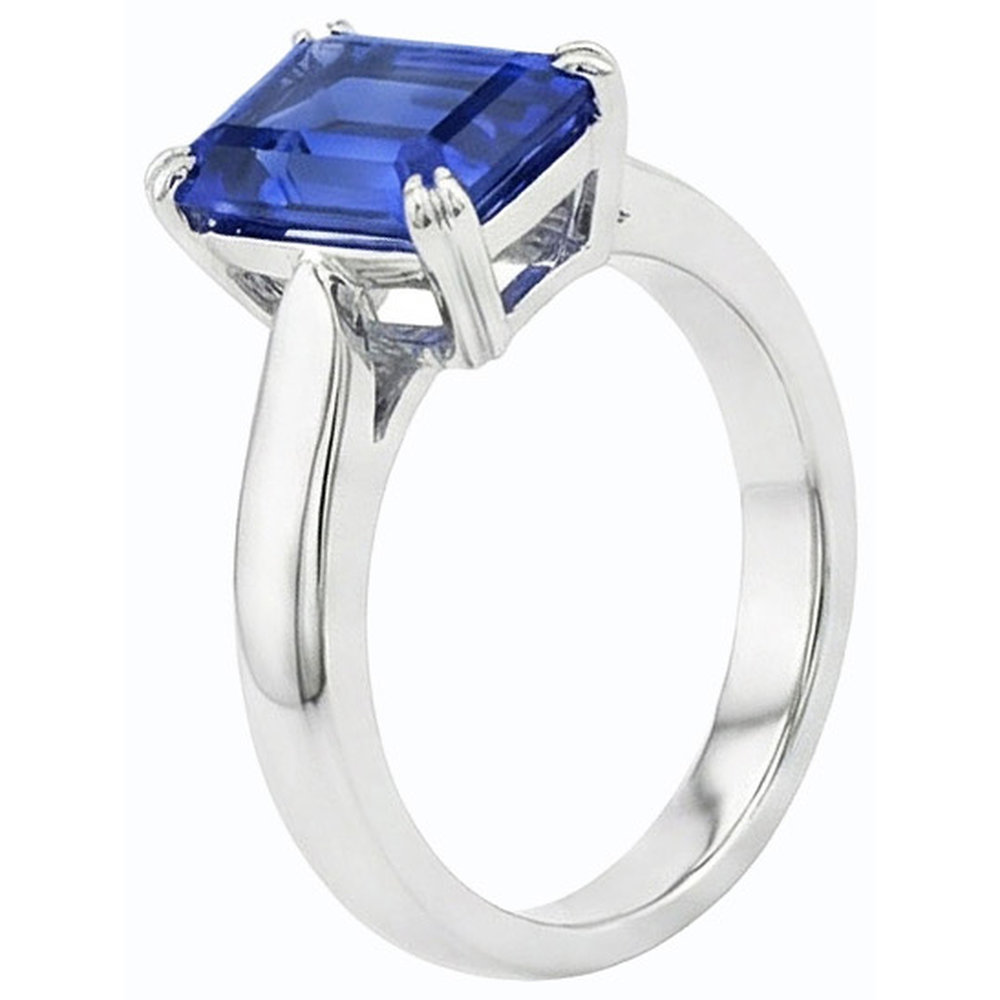 anello solitario con zaffiro blu smeraldo 3 carati set di ganasce in oro bianco 14K