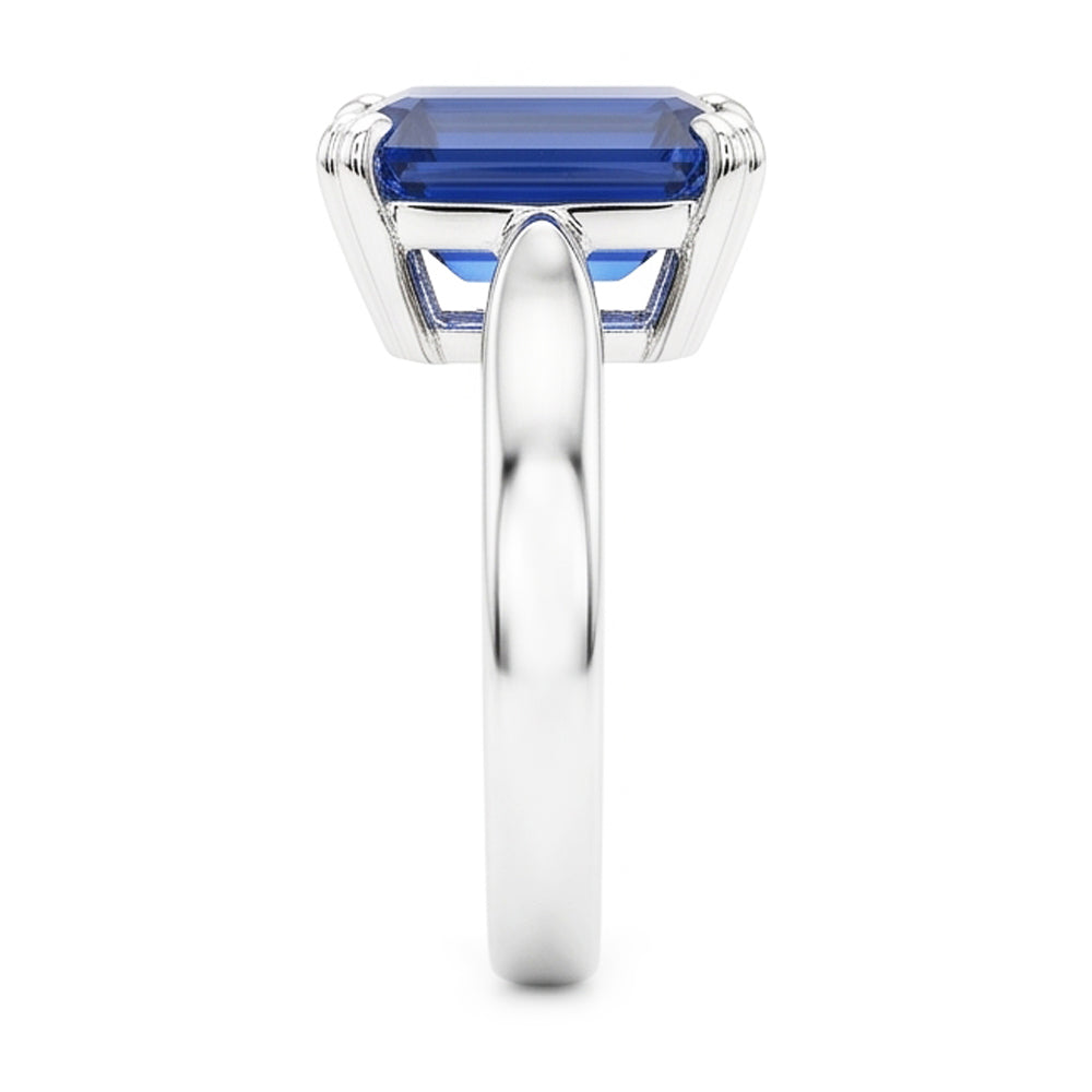 anello solitario con zaffiro blu smeraldo 3 carati set di ganasce in oro bianco 14K