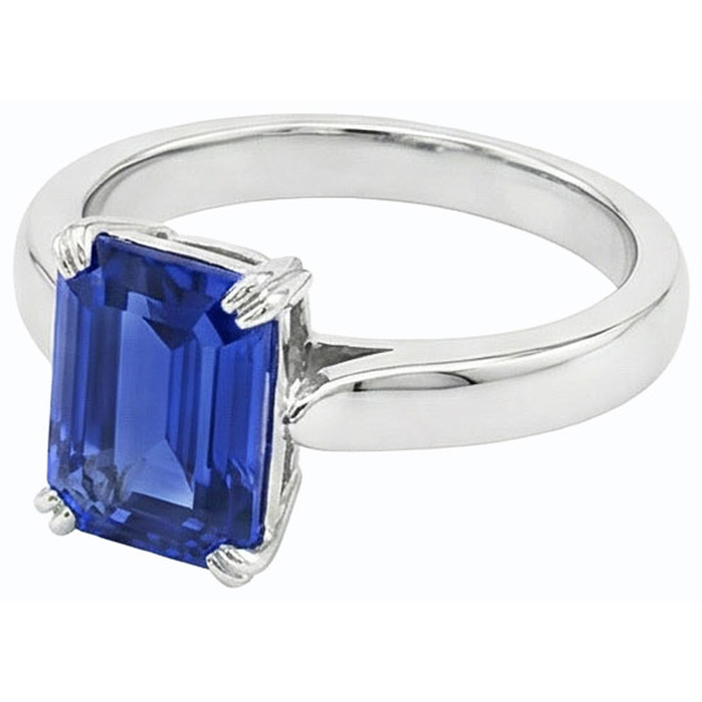 anello solitario con zaffiro blu smeraldo 3 carati set di ganasce in oro bianco 14K