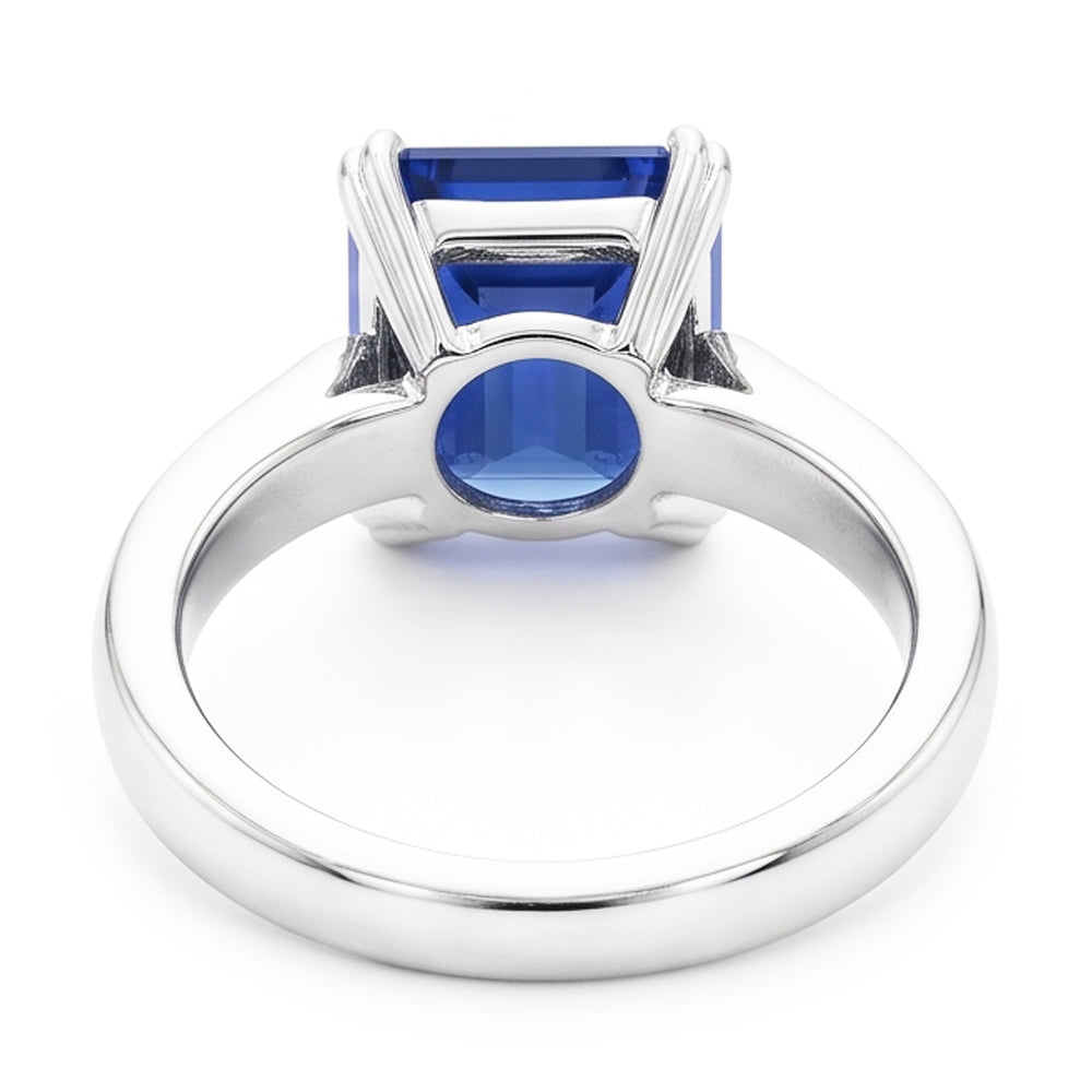 anello solitario con zaffiro blu smeraldo 3 carati set di ganasce in oro bianco 14K