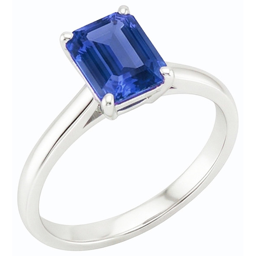 anello solitario con zaffiro blu smeraldo naturale 2 carati set di artigli in oro bianco 14K