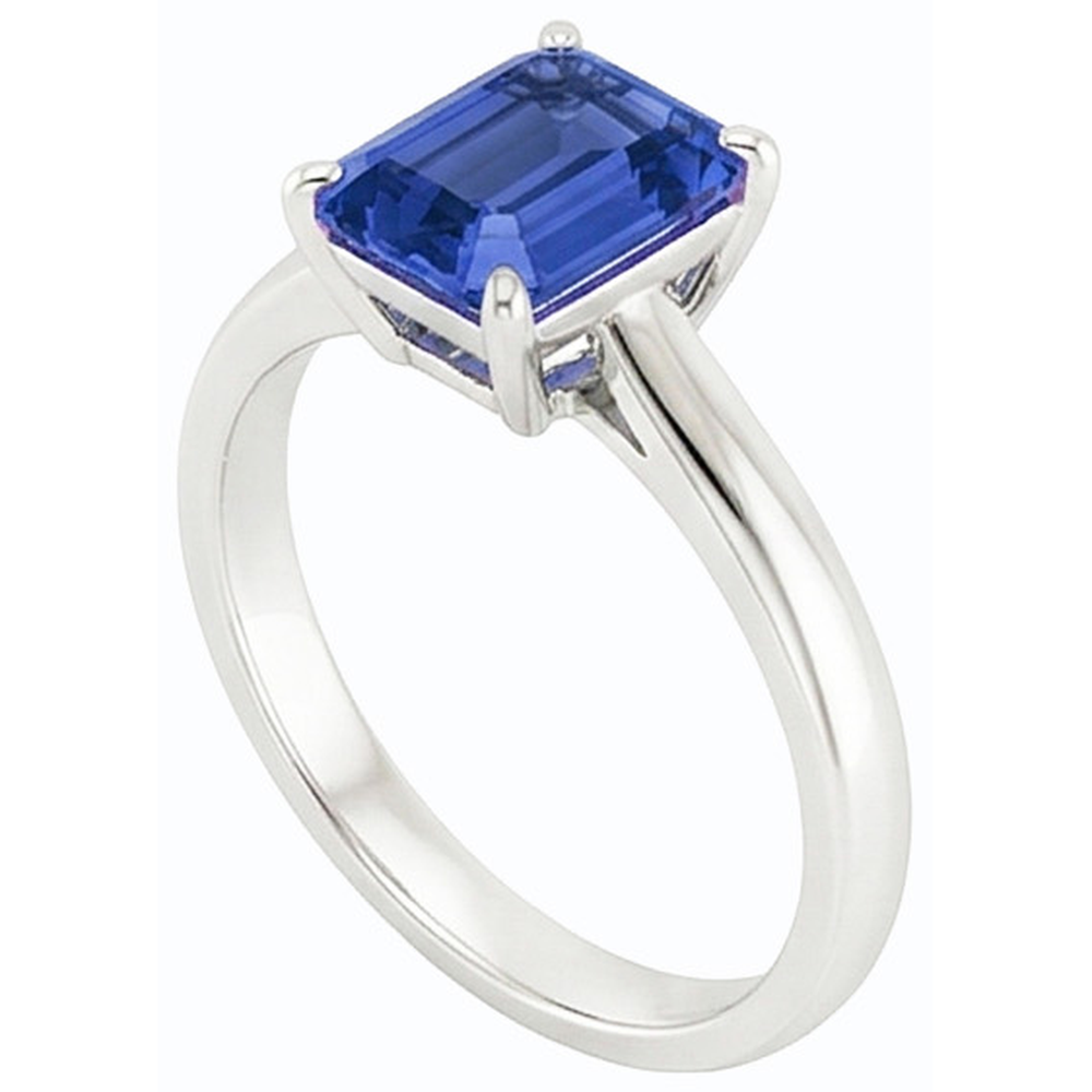 anello solitario con zaffiro blu smeraldo naturale 2 carati set di artigli in oro bianco 14K