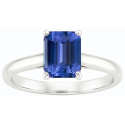anello solitario con zaffiro blu smeraldo naturale 2 carati set di artigli in oro bianco 14K