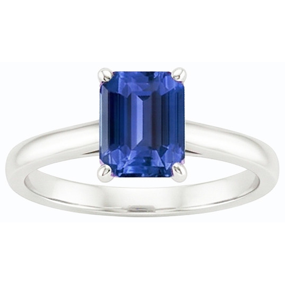anello solitario con zaffiro blu smeraldo naturale 2 carati set di artigli in oro bianco 14K