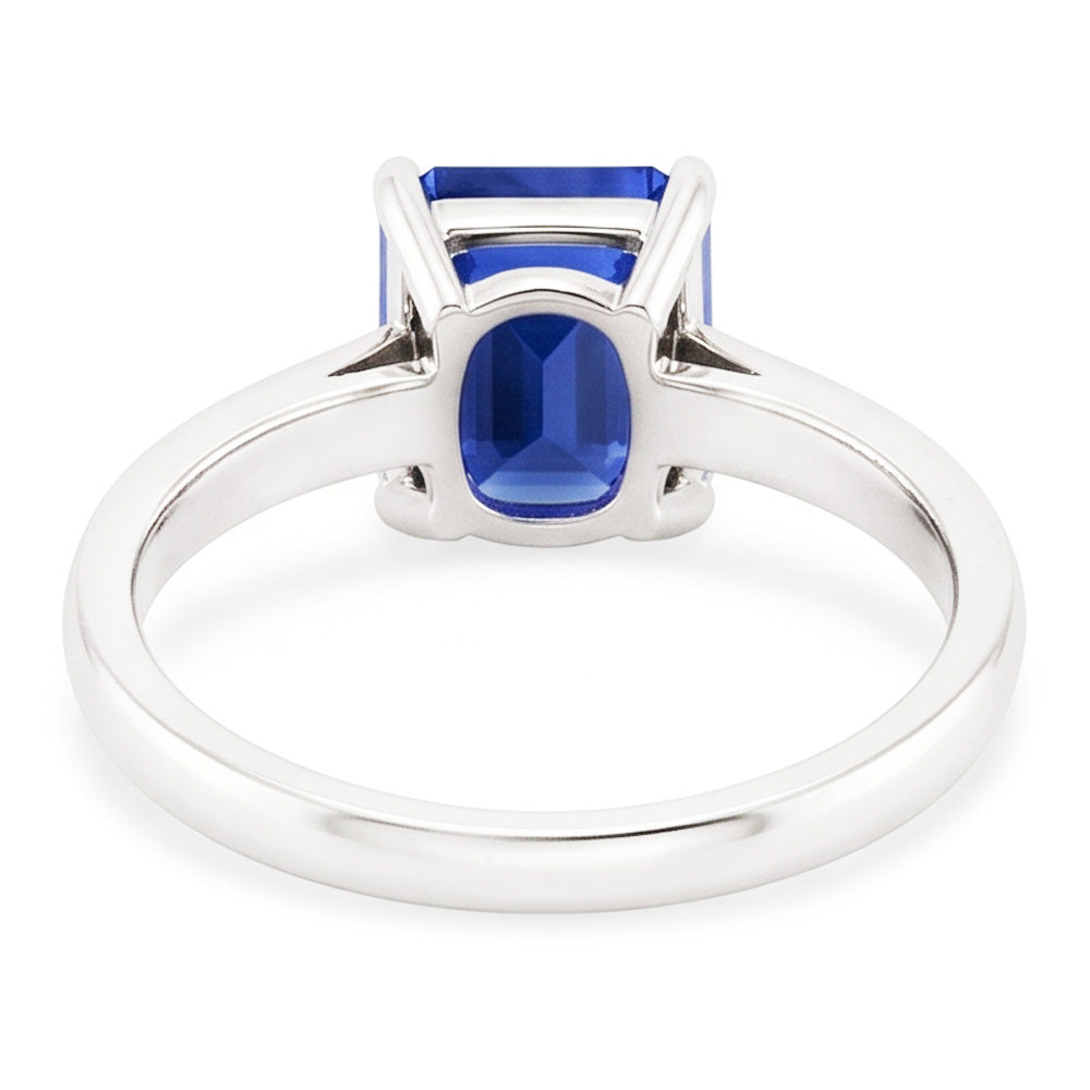 anello solitario con zaffiro blu smeraldo naturale 2 carati set di artigli in oro bianco 14K