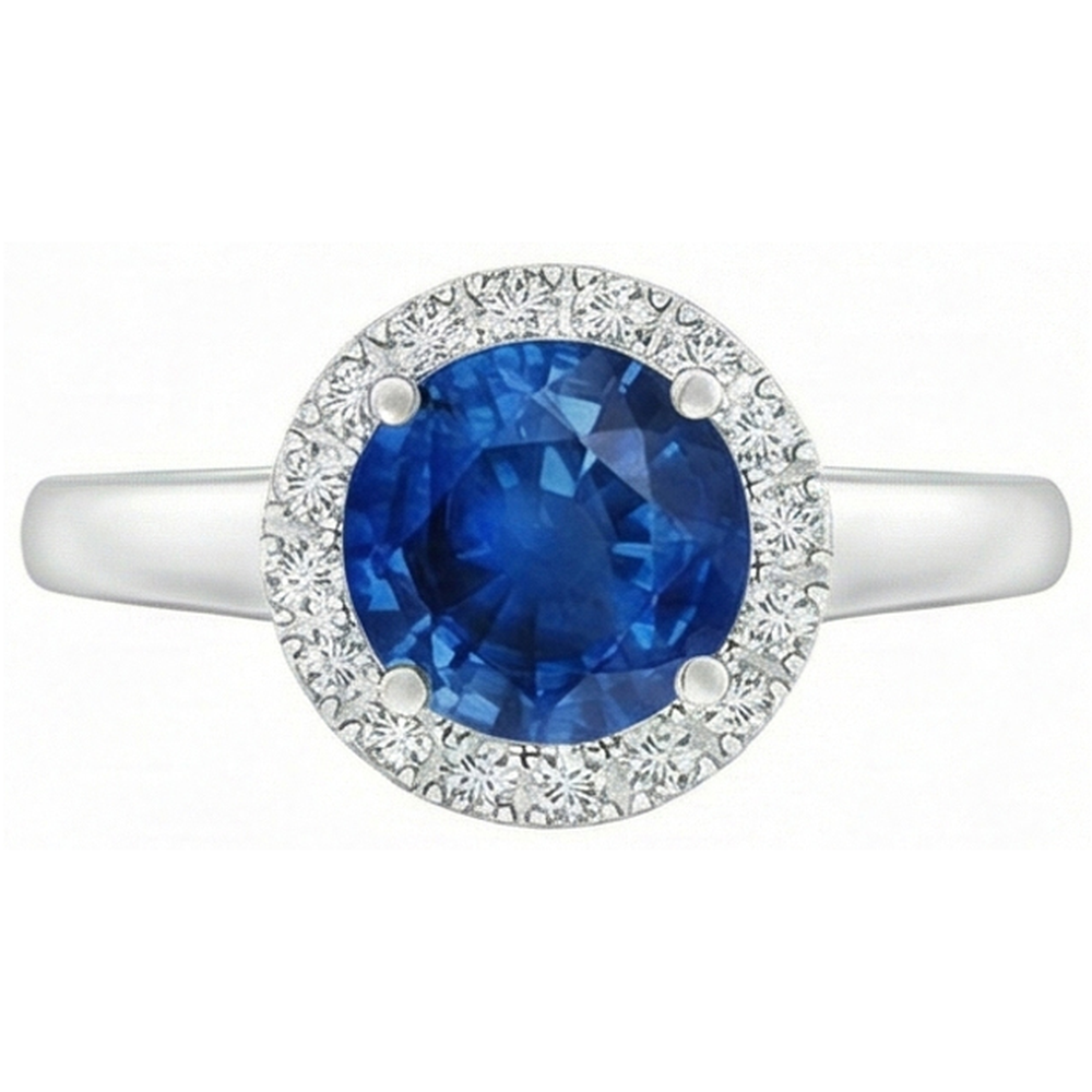 anello solitario con zaffiro di Ceylon da 2,80 carati e accenti di diamanti WG in oro bianco 14K