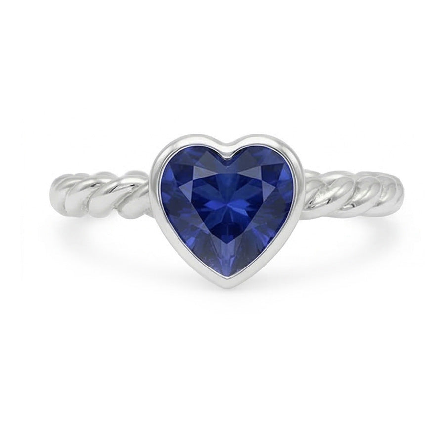 anello solitario stile corda 1,50 carati lunetta in zaffiro blu con cuore incastonato in oro bianco 14K