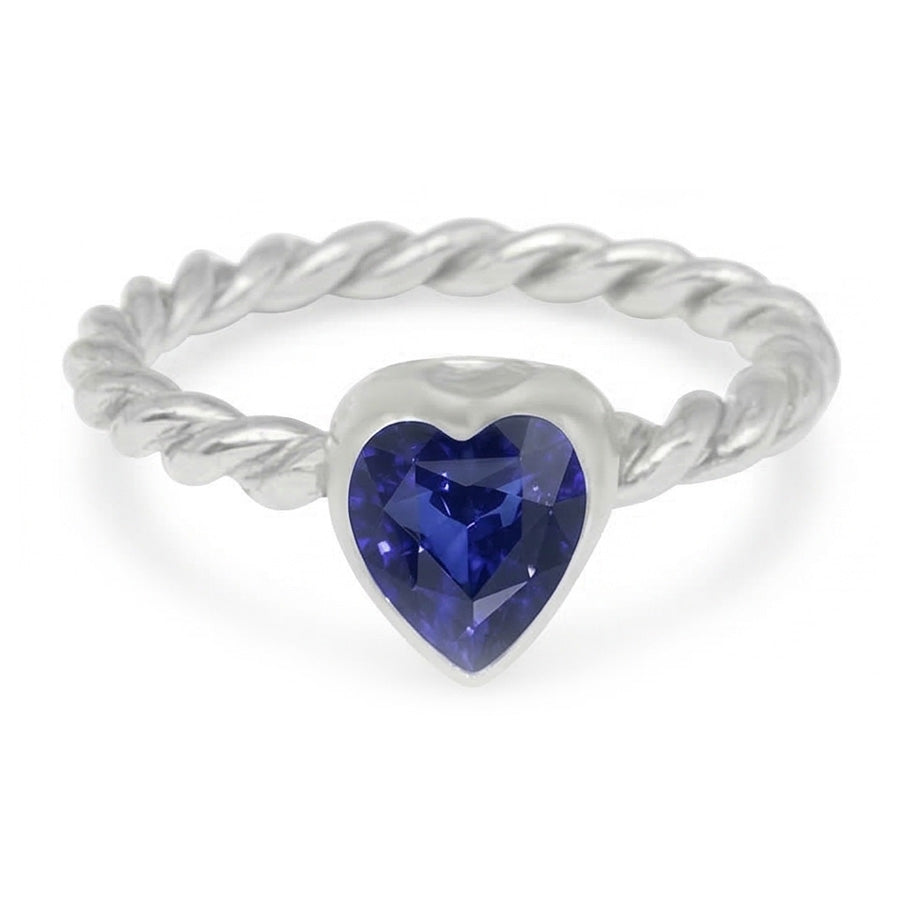 anello solitario stile corda 1,50 carati lunetta in zaffiro blu con cuore incastonato in oro bianco 14K