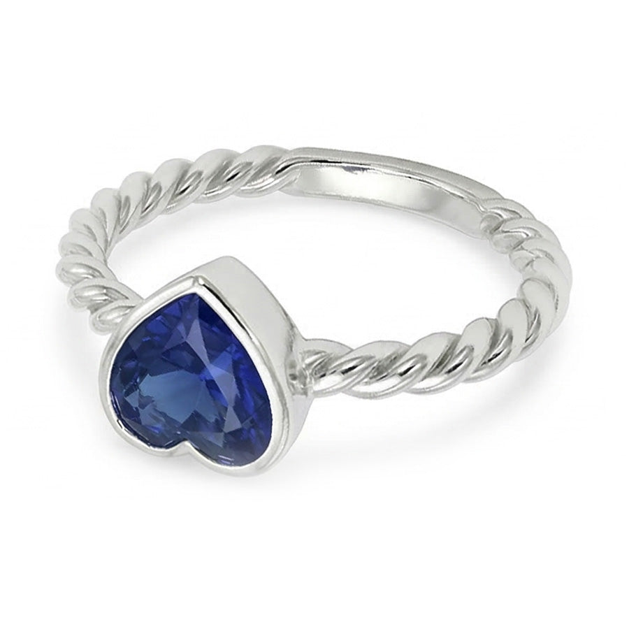 anello solitario stile corda 1,50 carati lunetta in zaffiro blu con cuore incastonato in oro bianco 14K