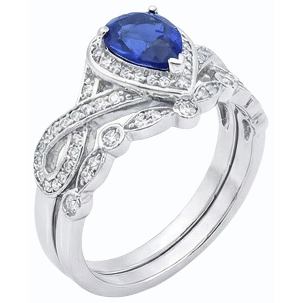 anello stile corona nuziale con zaffiro di Ceylon da 3,50 carati e diamante in oro bianco 14K
