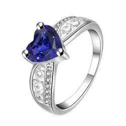 anello con zaffiro blu profondo a forma di cuore 2 carati e diamante Oro bianco 14K