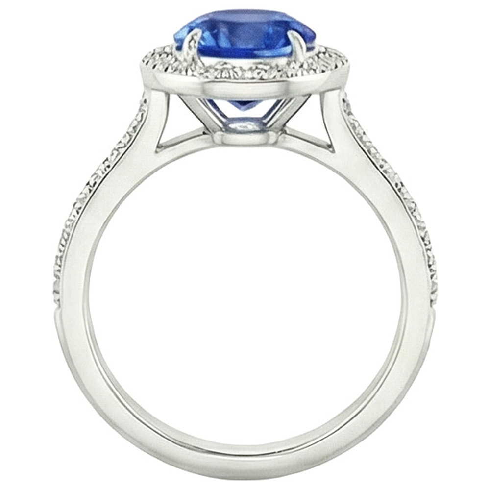 anello con zaffiro di Ceylon da 3,50 carati e diamanti in oro bianco 14K