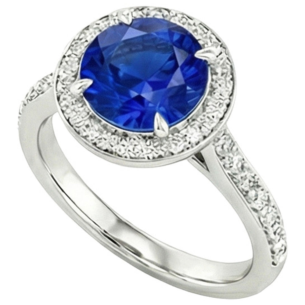 anello con zaffiro di Ceylon da 3,50 carati e diamanti in oro bianco 14K