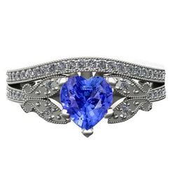 anello di fidanzamento a forma di farfalla con zaffiro cuore 3 carati Diamante Oro bianco 14K