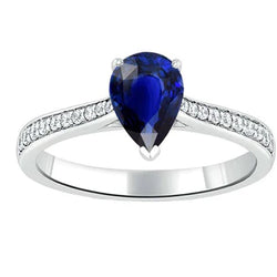anello di fidanzamento con zaffiro pera dello Sri Lanka 3 carati e accenti di diamanti in oro bianco 14K