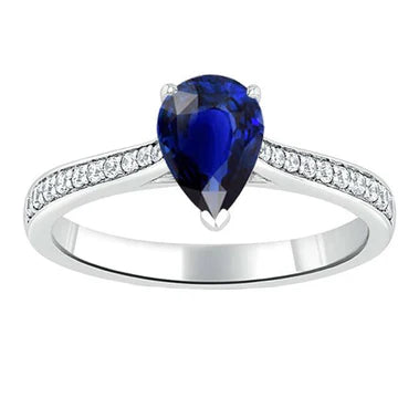 anello di fidanzamento con zaffiro pera dello Sri Lanka 3 carati e accenti di diamanti in oro bianco 14K