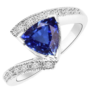 anello in stile tensione con 3 trilioni di zaffiri di carati e diamante rotondo in oro bianco 14K