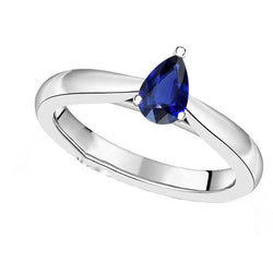 anello solitario a goccia con zaffiro blu a forma di pera da 1,50 carati in oro bianco 14K