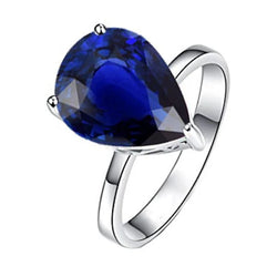 anello solitario con 3 carati Pera zaffiro blu intenso in oro bianco 14K