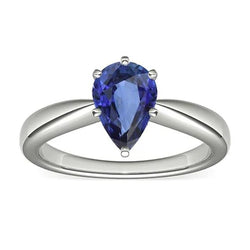 anello solitario con zaffiro blu 1,50 carati A forma di pera in oro bianco 14K