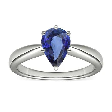anello solitario con zaffiro blu 1,50 carati A forma di pera in oro bianco 14K