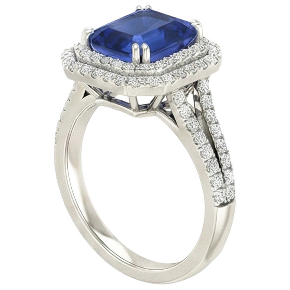 anello solitario con zaffiro blu 5 carati con accenti di gioielli con diamanti