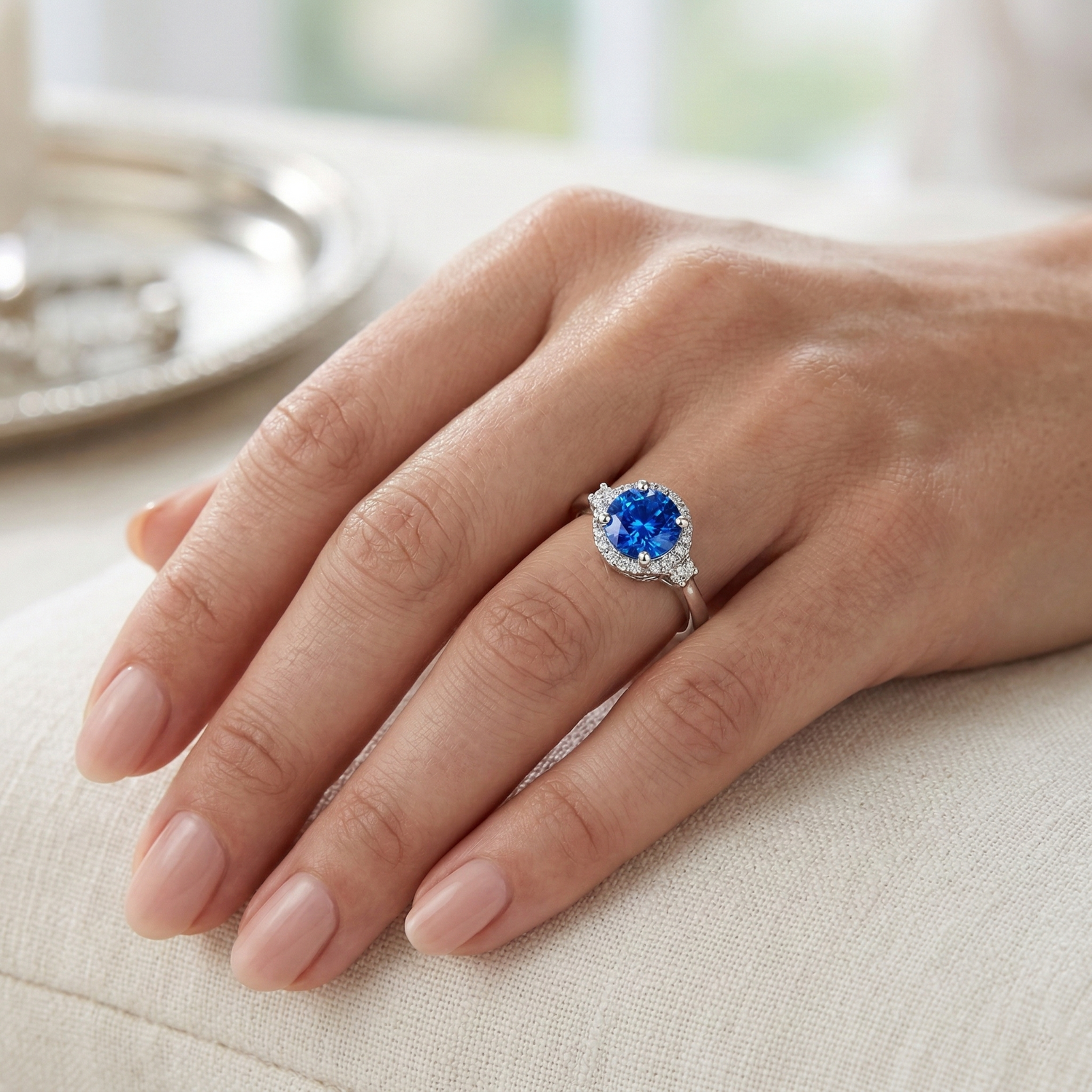 vero round diamante 2.90carati anello con accenti diamanti