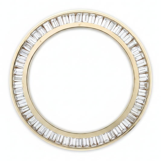 Lunetta da Orologio con Diamanti Baguette 1,5 Carati 28 mm Compatibile con Rolex Datejust in Autentico Oro Giallo 14K Naturale Incassatura a Canale