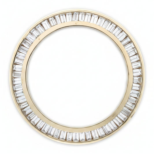 Lunetta per Orologio con Diamanti Baguette 2,5 Carati 28 mm Adatta per Rolex Datejust in Oro Giallo 14K Autentico e Naturale con Incassatura a Binario