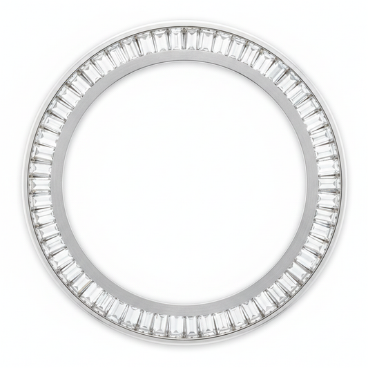 Lunetta per Orologio in Acciaio Inossidabile con Diamanti Naturali Autentici Taglio Baguette 2 Carati 28 mm Incastonatura a Canale Compatibile con Rolex Datejust