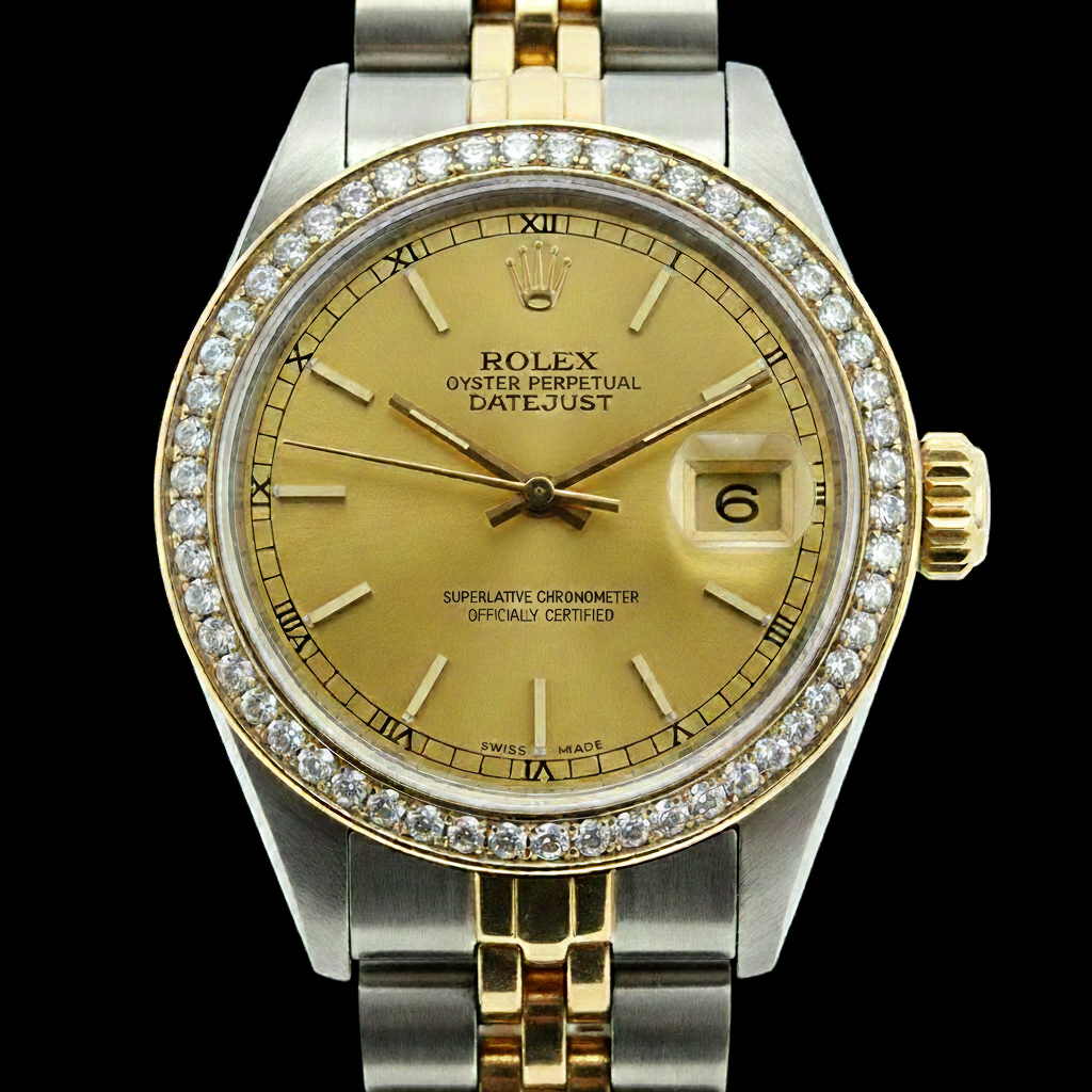 bastone da champagne da donna quadrante Rolex acciaio inossidabile e bracciale giubileo in oro
