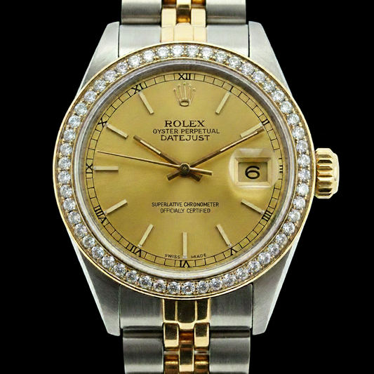 bastone da champagne da donna quadrante Rolex acciaio inossidabile e bracciale giubileo in oro