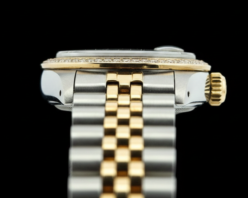 bastone da champagne da donna quadrante Rolex acciaio inossidabile e bracciale giubileo in oro