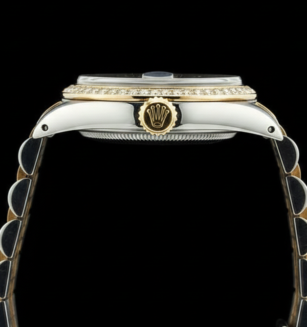 bastone da champagne da donna quadrante Rolex acciaio inossidabile e bracciale giubileo in oro