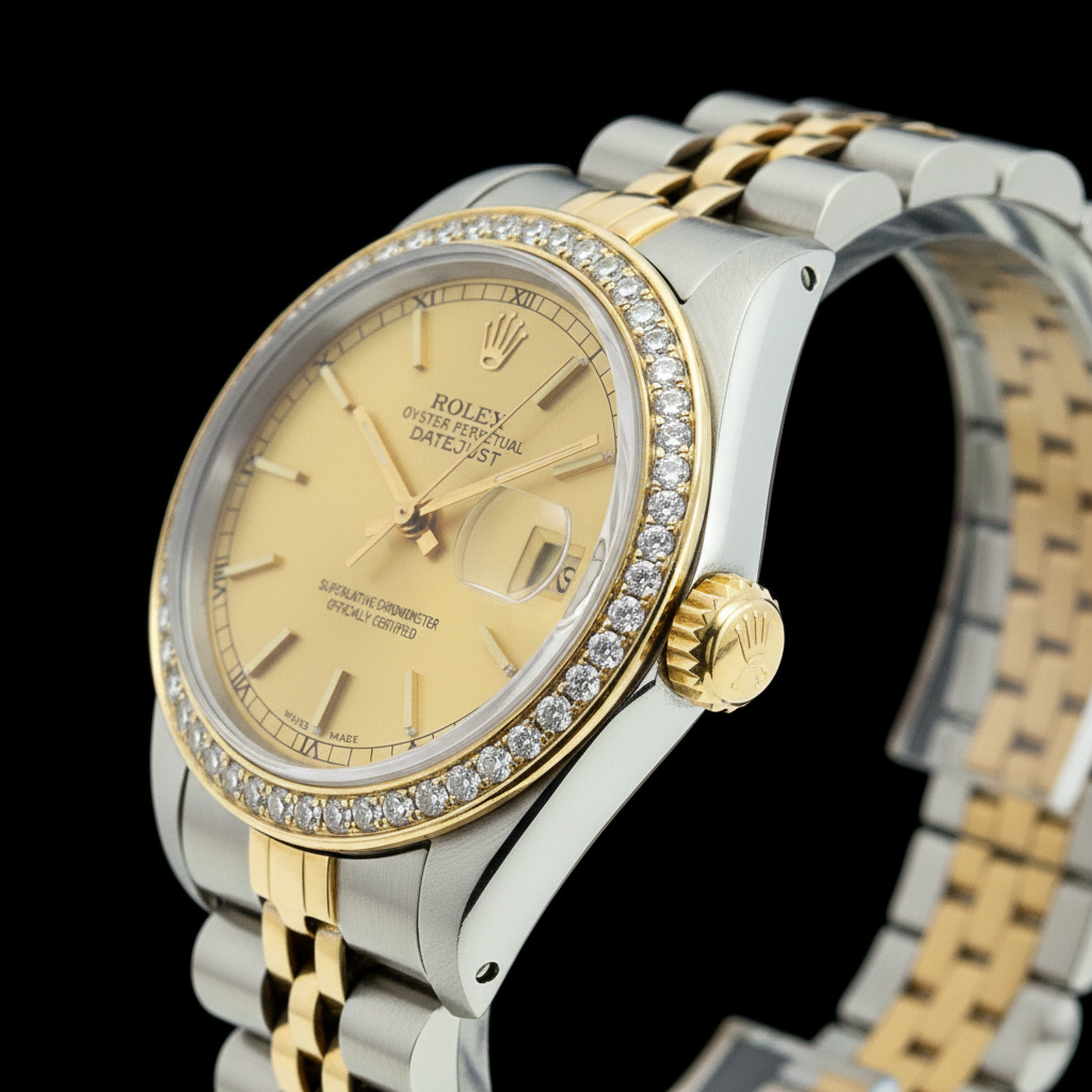 bastone da champagne da donna quadrante Rolex acciaio inossidabile e bracciale giubileo in oro