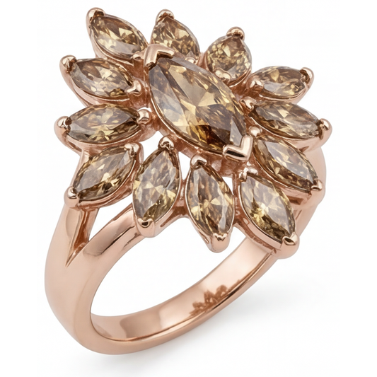 Brillante Taglio Marquise Anello in Oro Rosa 14K – vista frontale